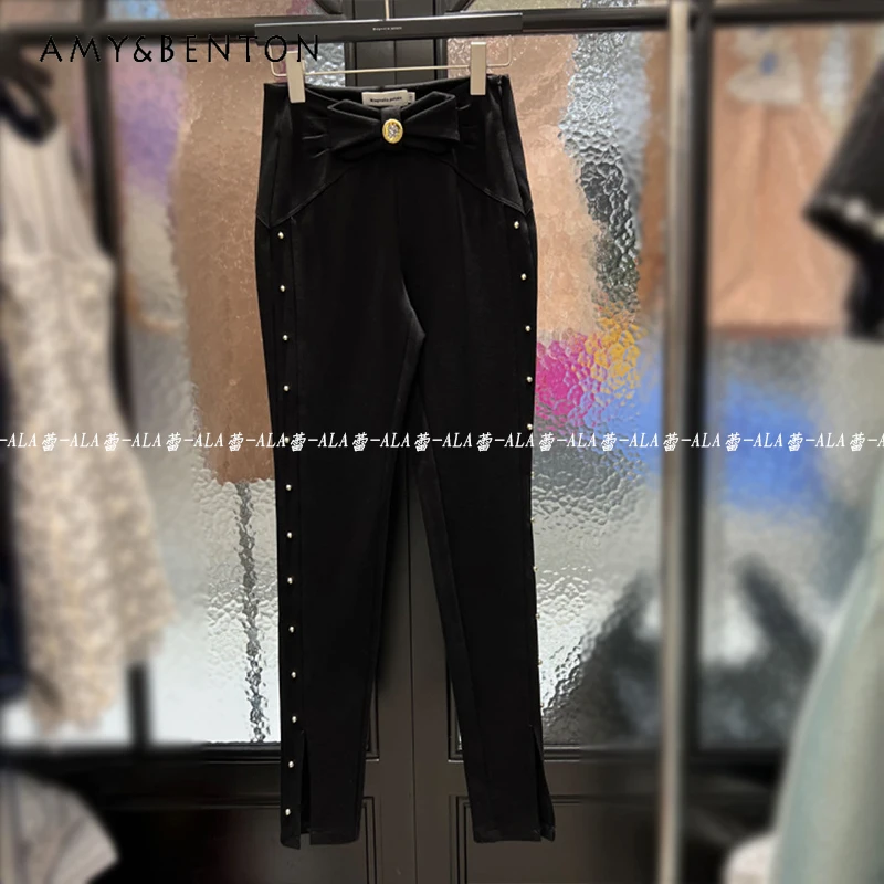 

Spring And Summer New Button Skinny Trousers Slim Fit 2024 Fashionable Retro Design Slimming Long Black Pants Streetwear Fashion