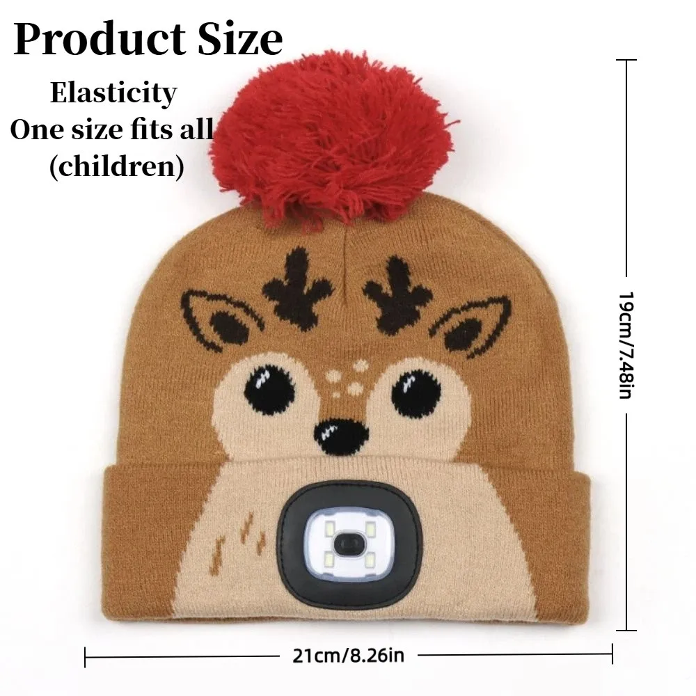 USB Rechargeable LED Light-up Knitted Hat Detachable Winter Warm Headlamp Cap Cartoon Luminescent Design LED Beanie with Light