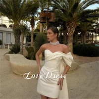 Customized Elegant Sweetheart One Shoulder Sheath Short Wedding Dress Above Knee Simple Backless Lace Up Pleats Mini Bridal Gown 1