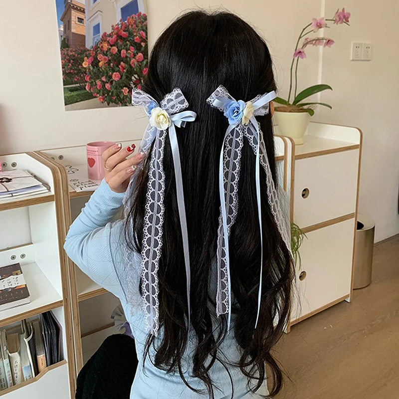

Korean Style Flower Bow Tassel Hair Clip Sweet Cute Romantic Lace Multi-layered Hairpin Party Gift For Women Fashion Headwear