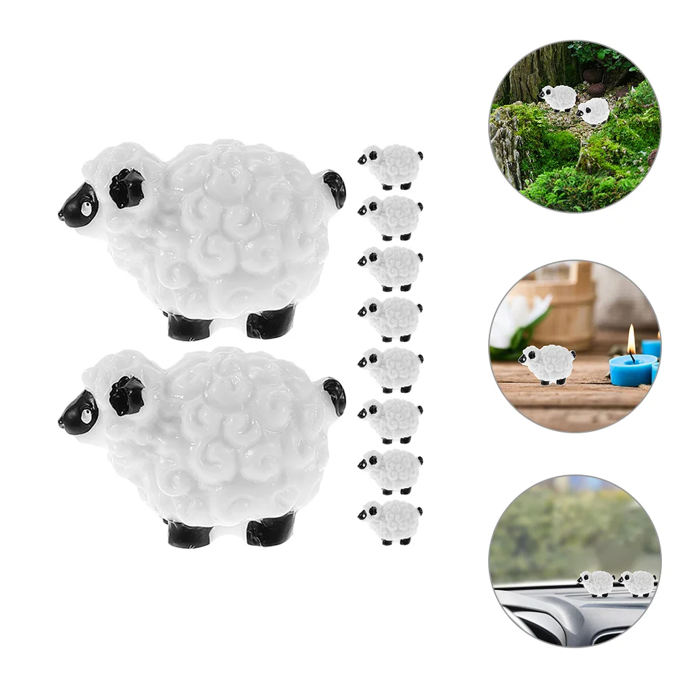 

10 Pcs Micro Landscape Sheep Ornament Garden Statues Decor Lawn Figurines Resin Crafts Outdoor Animal Goat Model Top Hat Small