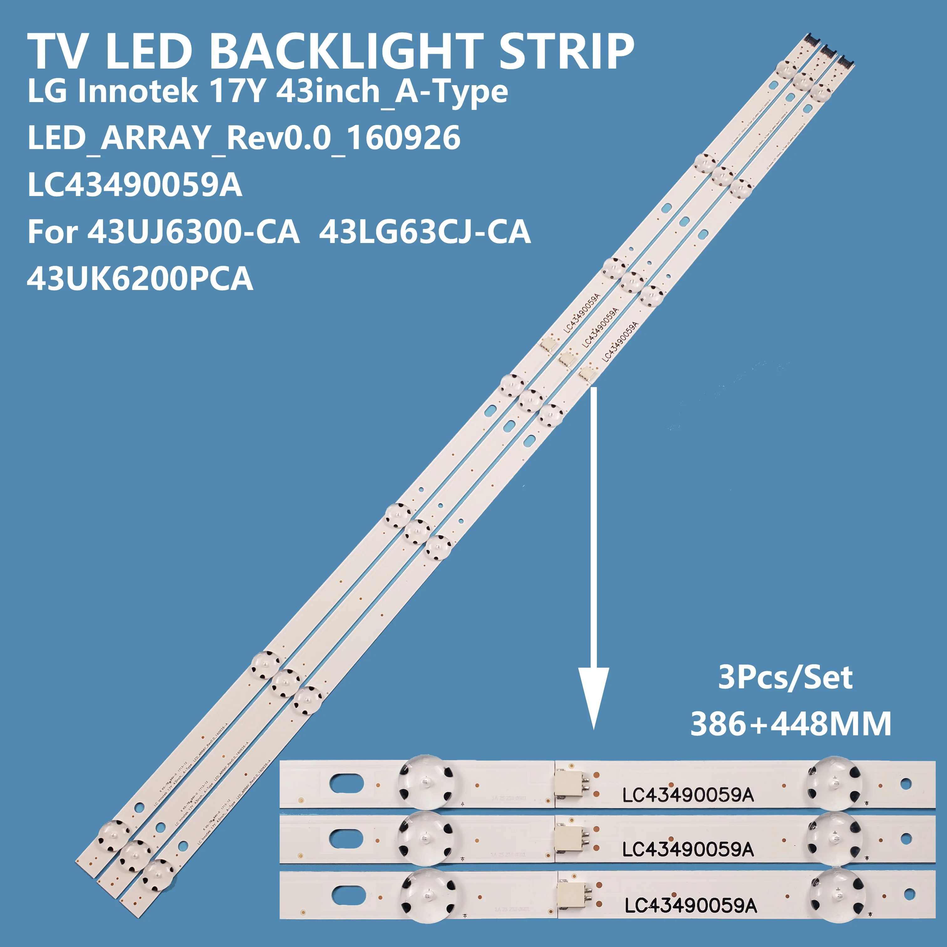 6Pcs/set TV LED Backlight Bar Light Strip LC43490057A LC43490058A LC43490059A for LG 43inch 43UJ6300-CA/43LG63CJ-CA/43UK6200PCA