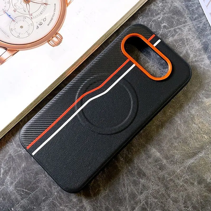 Premium Matte Leather Color Collision Case with Magnetic All-Inclusive Design
