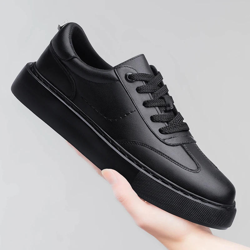 Baskets homme décontractées en cuir véritable à lacets_voghion.com