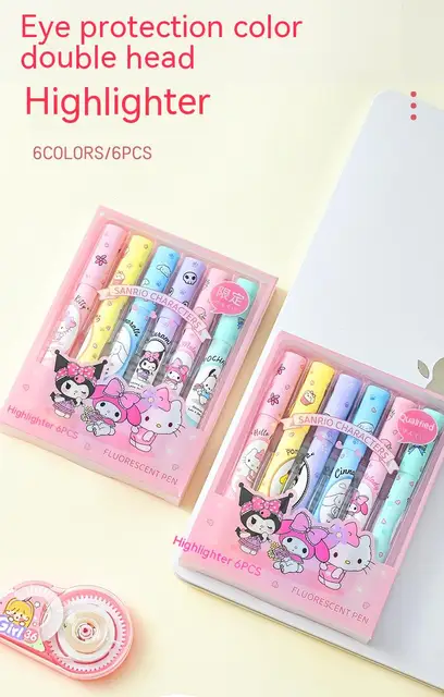 Sanrio Face-Change Hello Kitty My Melody Kuromi Pompom Purin Pochacco  Cinnamoroll Quick-Dry Gel Pen 6PC Set Black Ink 0.5MM Inspired by You.