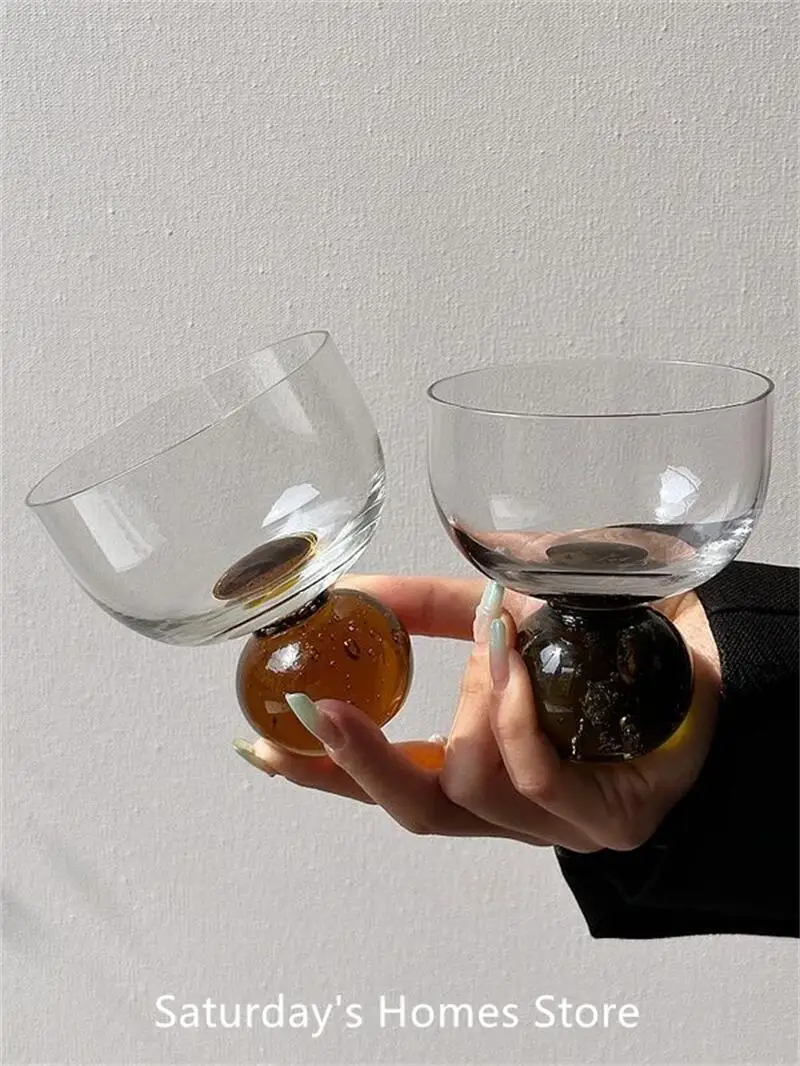 Round Bead Bubble Ice Cream Cup Light Luxury Vintage Ins Style Glass Cup Dessert Milkshake