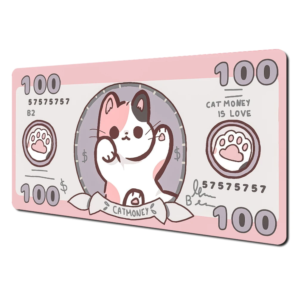 Cute Pink Kawaii Non-Slip Gaming Desk Mat with Durable Stitched Edges for Office and Gaming Use