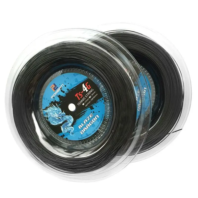 1 Reel Powerti 1.30mm/1.25mm Tennis String 4G Polyester Training Racket String 200m Reel Gym Sport Outdoor Black