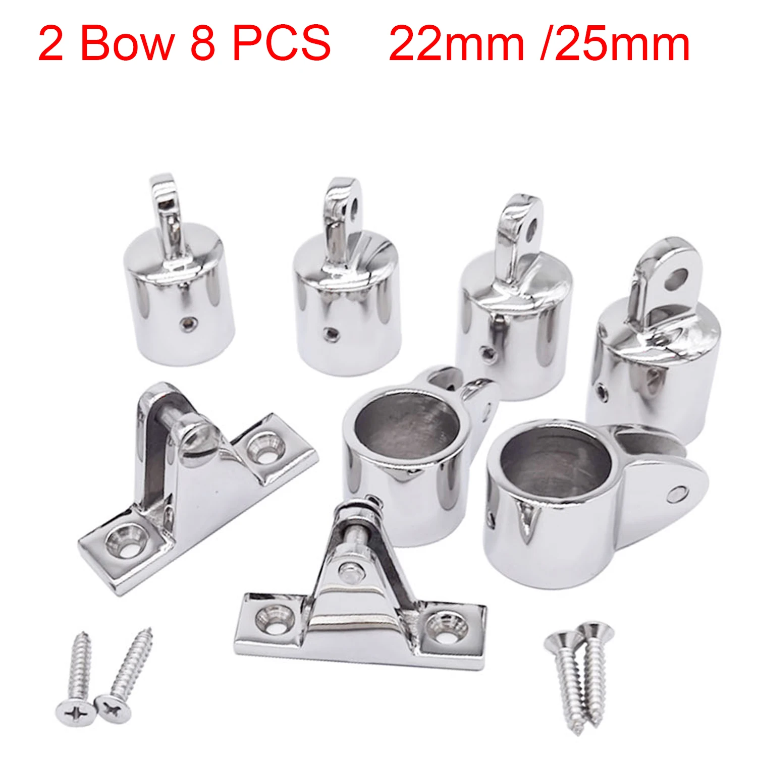 8 PCS Marine 316 Stainless Steel 2-Bow Bimini Top Hardware Fitting Set Deck Hinge Jaw Slide Eye End Fitting for 22/25mm Pipe