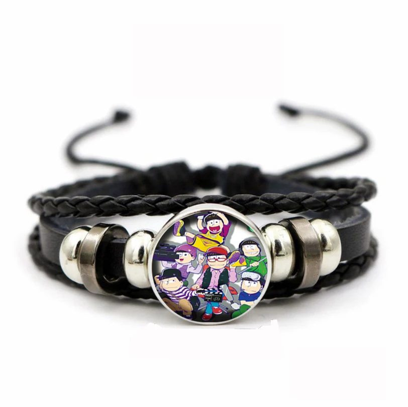 

Teenager Adjustable Wristband Jewelry Leather PU Woven Bracelet Time Gem Wristband For Anime Osomatsu San Braided Bangle