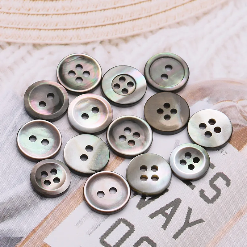 10pcs 10/11.5mm Natural Shell Sewing Buttons Black Mother of Pearl Round Shell Thin Edge Button For DIY Shirt Cuff Accessories 5