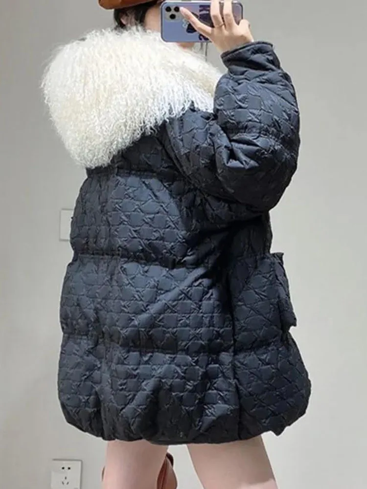 Parkas de colarinho de pele grande feminina,