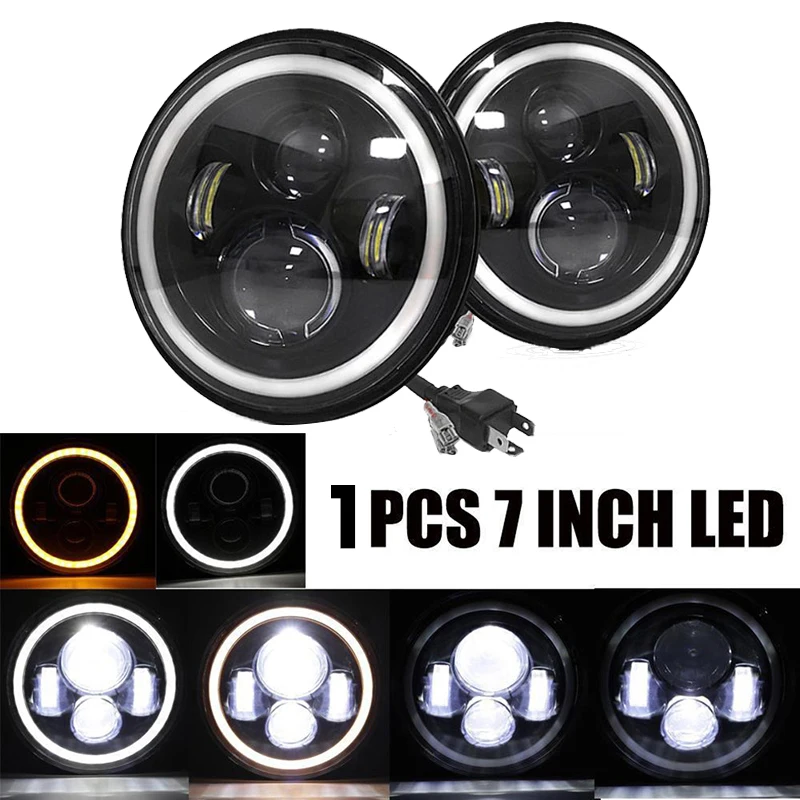 

1pc 7inch Running Lights Angel Eyes Car Led H4 75W Led Headlight For Lada Niva 4X4 Uaz Hunter Hummer suzuki samurai Jeep Wrangle