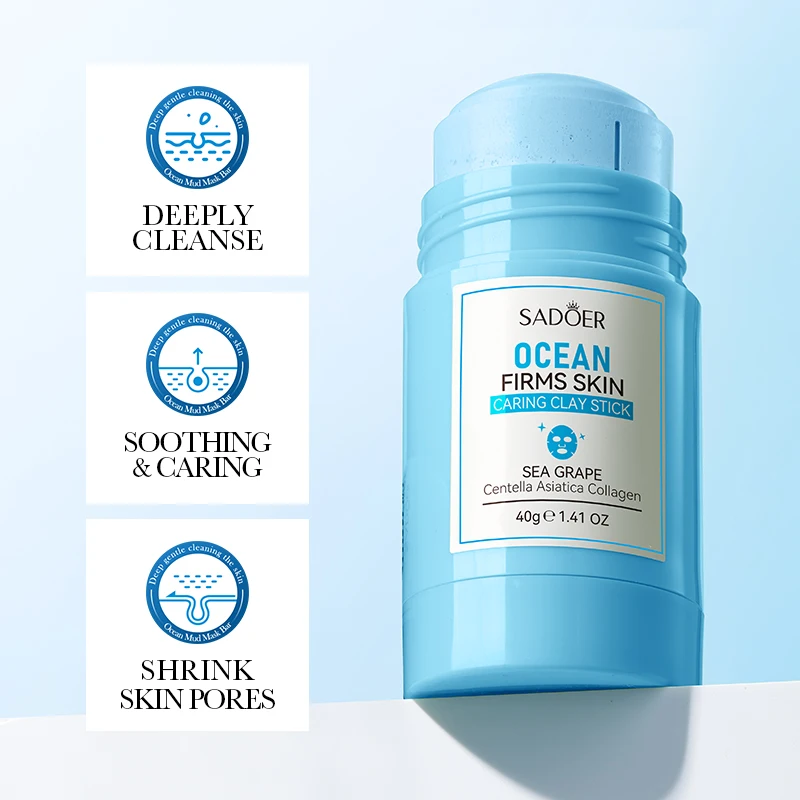 SADOER Sea Mud Face Masks Stick Clay Mask Shrink Pores Deep Blackhead Remover Facial Cleansing Moisturizing