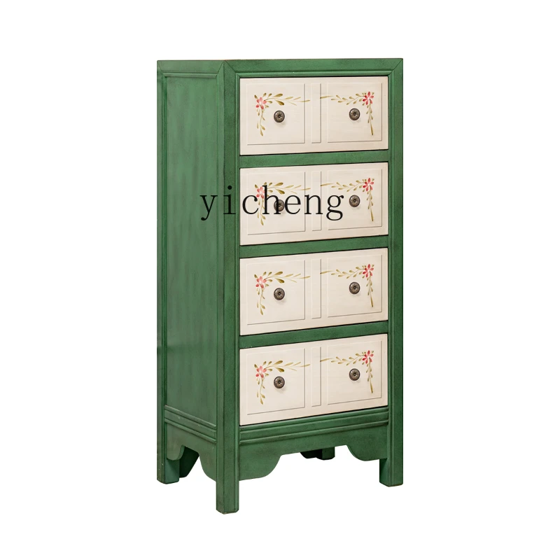 

Zk Vintage Chest of Drawers Storage Cabinet Bedroom Tailstock Corridor Hallway Distressed Hand Painted Side Cabinet