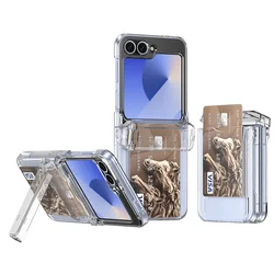 Luxury Hinge Flip Slot Card Holder Phone Case with 3 - in - 1 Protection - Galaxy Z Flip5 (Transparent)