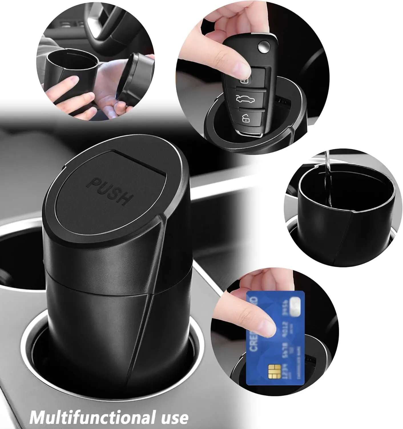 Car Trash Can with Lid Push-Pull Multi-Function Storage Box Organizer Interior Accessories for Most Cars