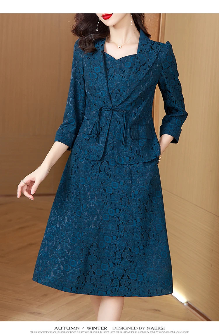 AIMEILI Women Spring Elegant Dress Suit Set High Quality Office Cocktail Party Robe Femme Vintage Designer Pencil Vestidos