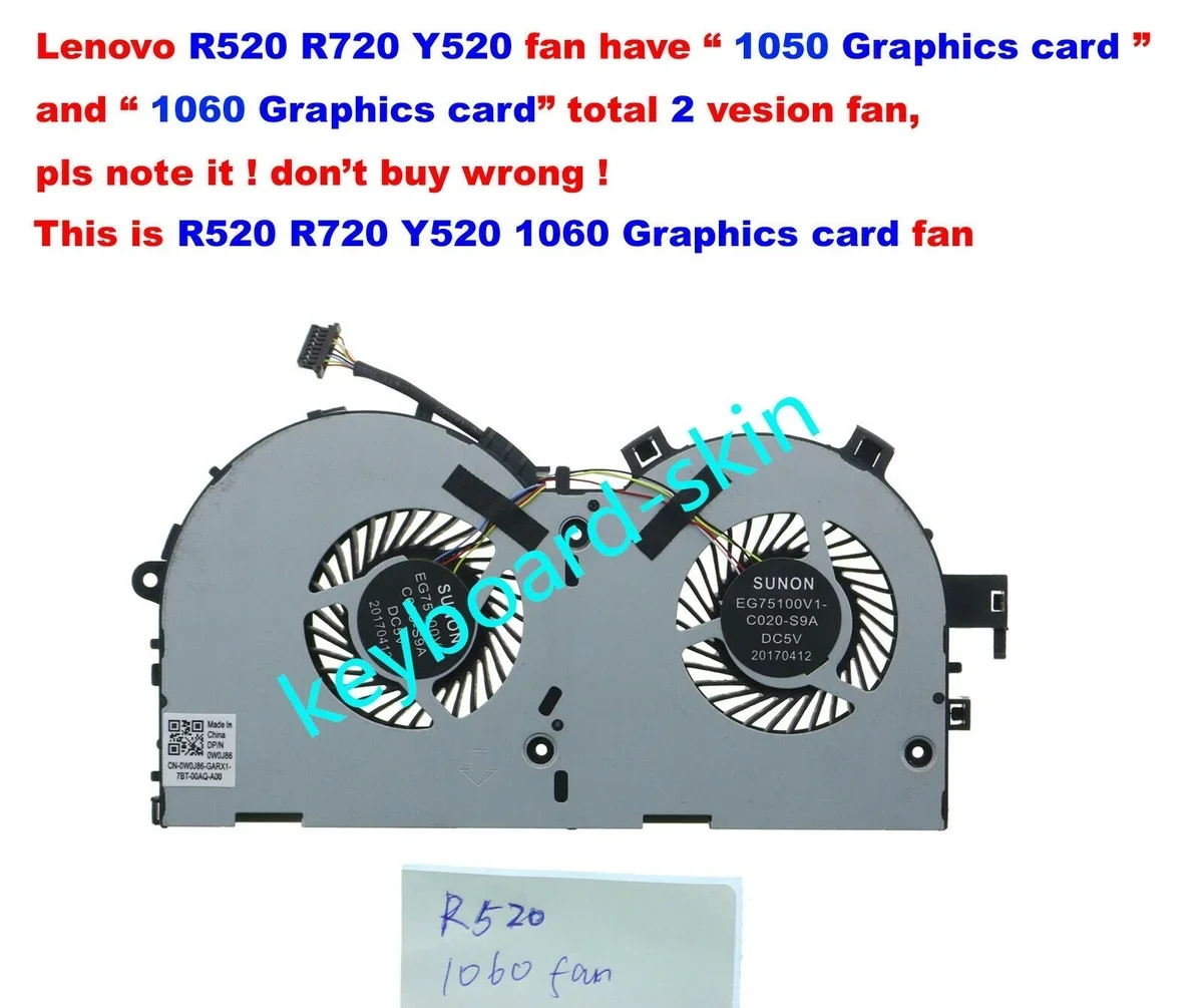 New For Lenovo Y520 R520 R720 R720-15Ikbn Series Laptop Cpu Cooling Fan 1060 Version 0W0J86
