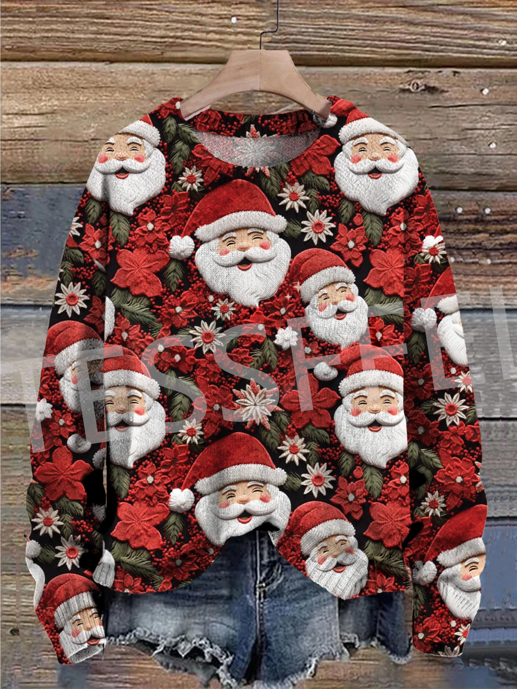Suéter de punto feo de Navidad para cosplay, dibujo de perro, gato, Papá Noel, tatuaje de manga larga, impresión 3D, jersey de invierno, estilo Harajuku, informal