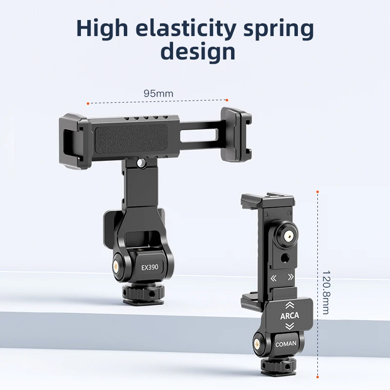 COMAN EX390 Metal Phone Holder Clamp With Cold Shoe Arca 360&deg;Rotatable Tripod Mount Clip For Light Vlog Photography Mic