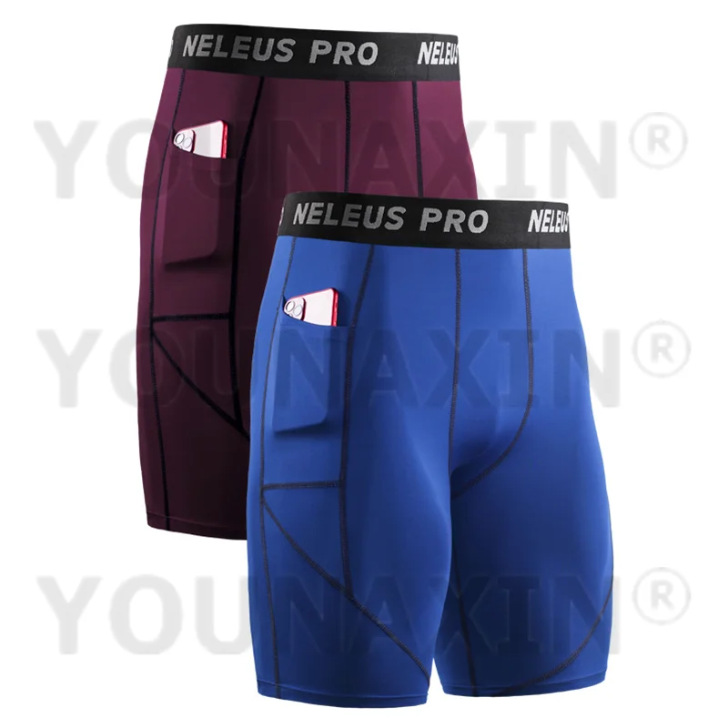Men's Running Shorts Fitness Quick-drying Gym Tight Leggings Outdoor Basketball Base Layer Pant With Pocket M L XL 2XL 3XL 4XL