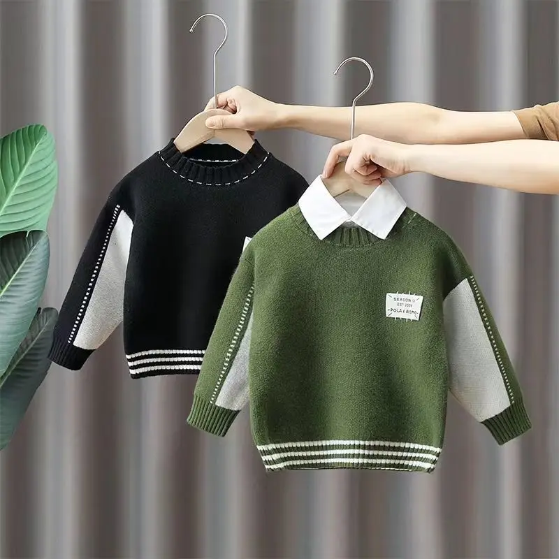 

Boys Woolen Sweater Cotton Knitting 2022 Graceful Warm Thicken Velvet Winter Autumn Gift Children's Clothing