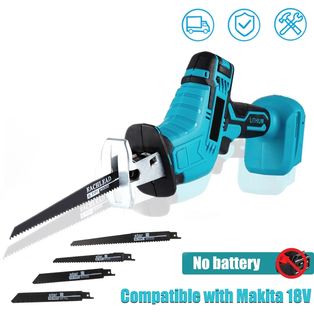 Cordless Electric Reciprocating Saw Variable Speed Metal Wood Cutting Tool Electric Saws Suitable Makita 18V Battery 4000RPM/Min