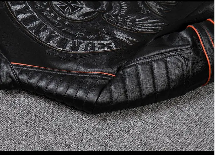 mens sheepskin coat Free shipping.Brand cool skull cowhide coat.black slim genuine leather clothes,men's popular rider leather cloth.plus size sales cowhide coat