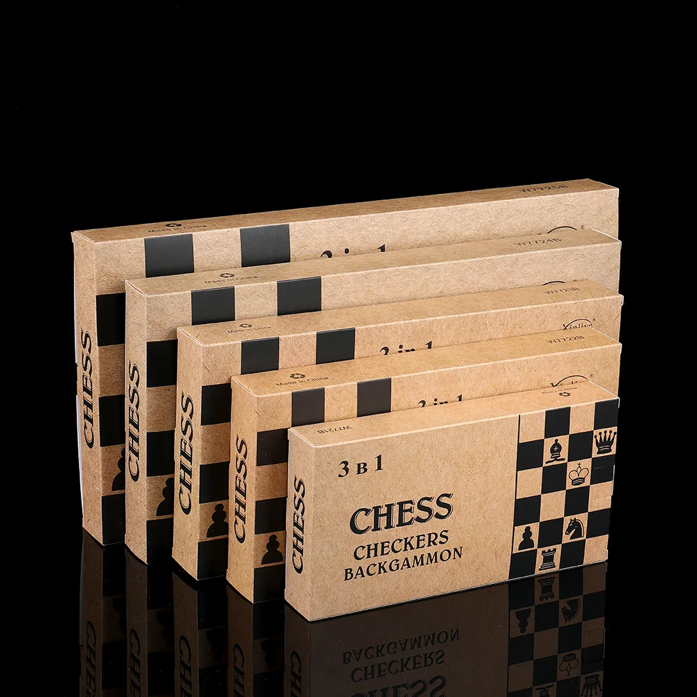 Foldable 3 in 1 Wooden Puzzle Chess Game Toy Chess Backgami Checkers Western Set 24/29/34/39/44CM board game wooden chess foldable chess board folding chess board chess pieces and board table games chess puzzle game chess pieces
