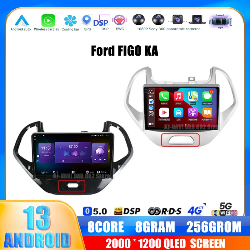 

9'' Android 13 Radio Multimedia Navigation Video Player For Ford FIGO KA 2015-2020 Car GPS RDS Carplay AUTO 2din No DVD DSP WIFI