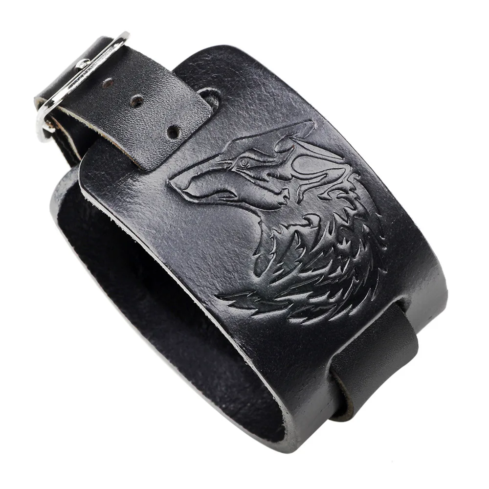 

Viking Celtic Wolf Head Embossed Bracelet Punk Rock Leather Bracelet Factory Outlet