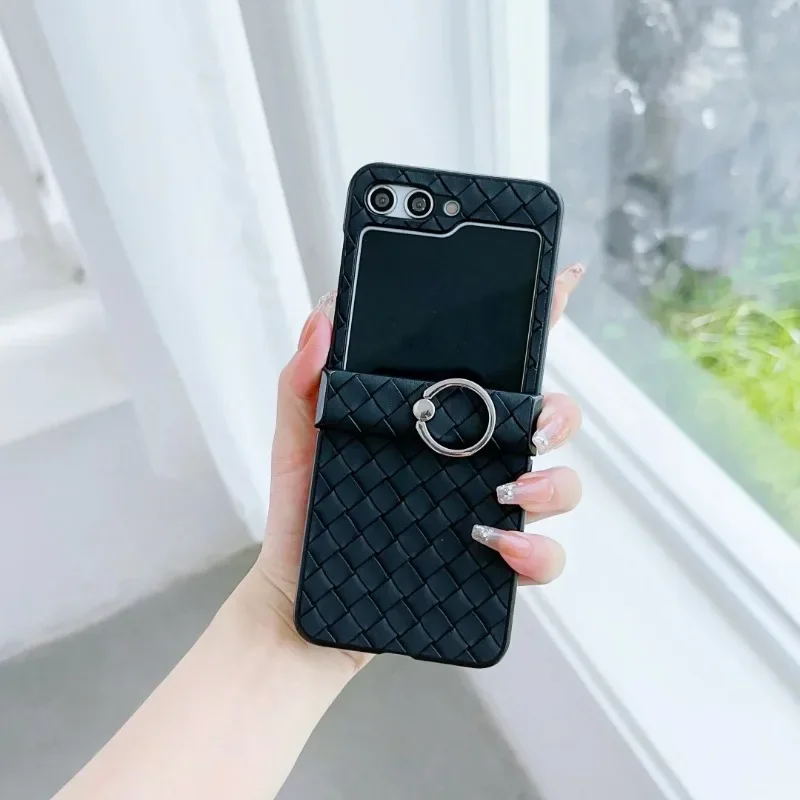 Woven Leather Ring Holder Shockproof Phone Case with Fall Prevention