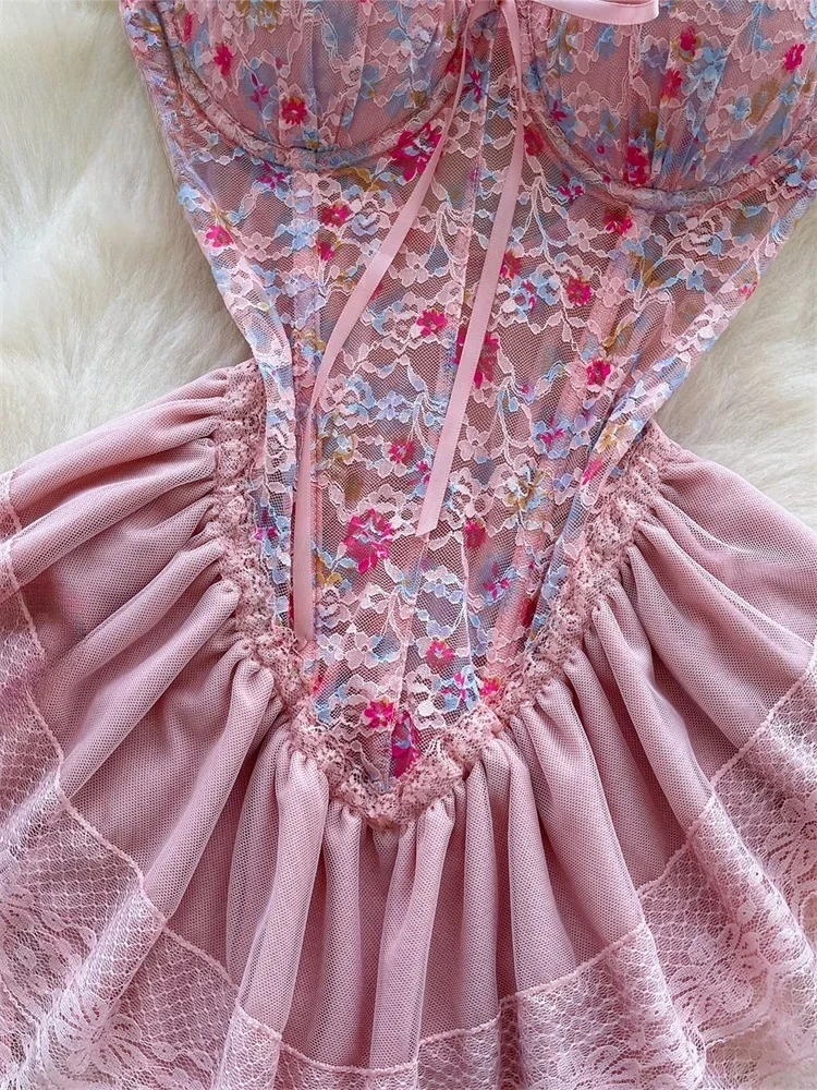 side view of the romantic pink mini dress