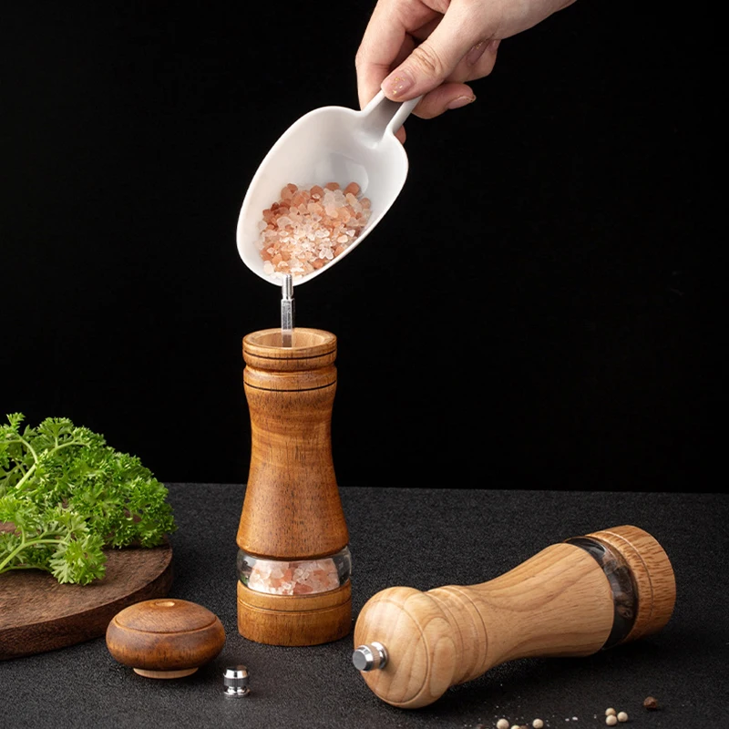 6-inch Manual Pepper Grinder Rubber Wood Acrylic Ceramic Core Freshly Ground Pepper Seasoning Grinding Bottle salt and pepper grinder