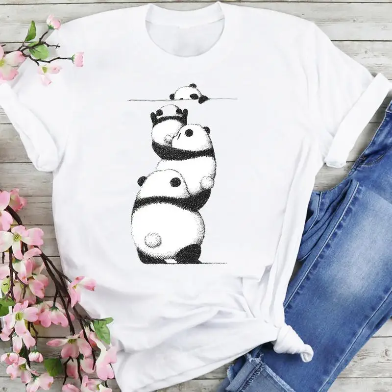 

Panda Love Funny T-Shirt Women'S Clothing Cute Short Sleeve Tees Fashion Ladies Summer Female Clothes Tshirts Print Tops Shirt