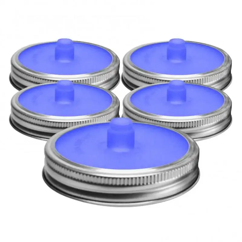 2PCS Silicone Waterless Fermenting Airlock Lids Covers Stainless Steel Band for Wide Mouth Mason Jar Sealed Lid Kitchen Supplies