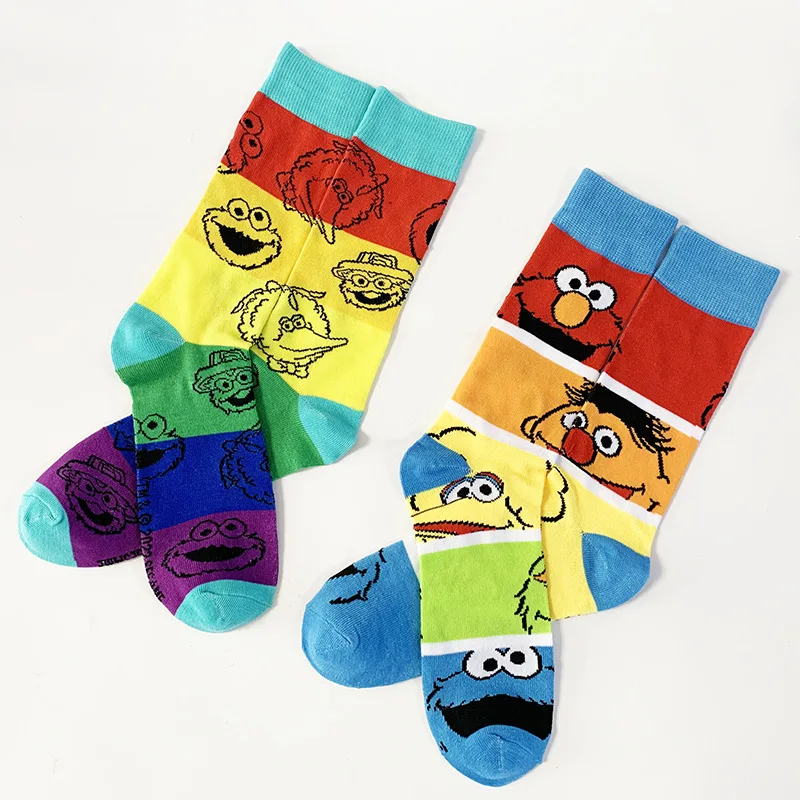 

Anime Man Sock Sesame Street Printed for Men Socks Crew Cotton Sox Soft Kawaii Hosiery Autumn Winter Fashion Casual Stockings
