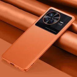 Ultra - Thin Genuine Leather Phone Case with Lens Cover and Anti - Fall Protection for Vivo x80 (Orange)