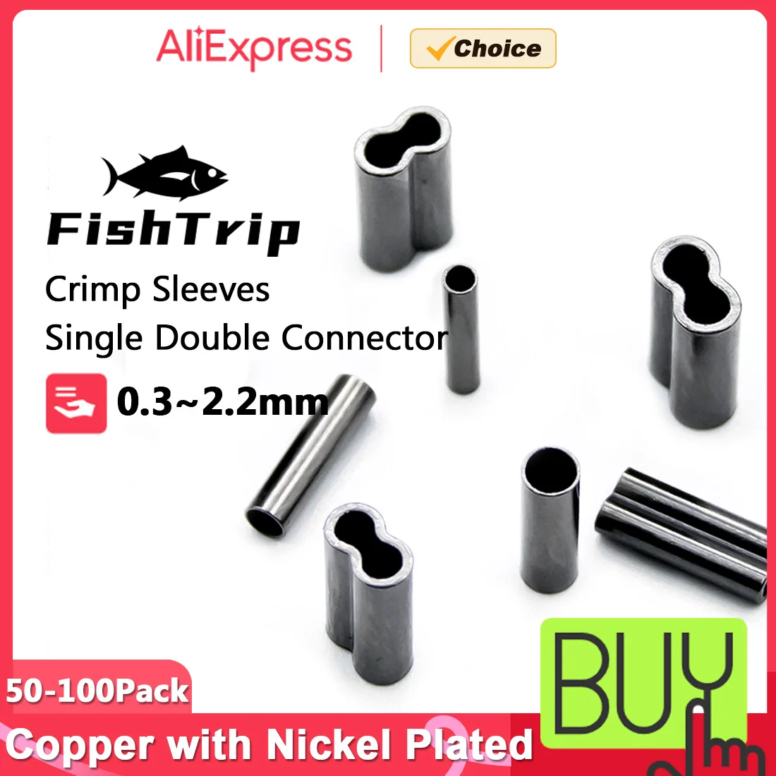FishTrip Fishing Crimp Sleeves Kupfer Single Double Barrel Angelschnur Rohrverbinder Crimpschlaufe für Leader Fishing Trakle