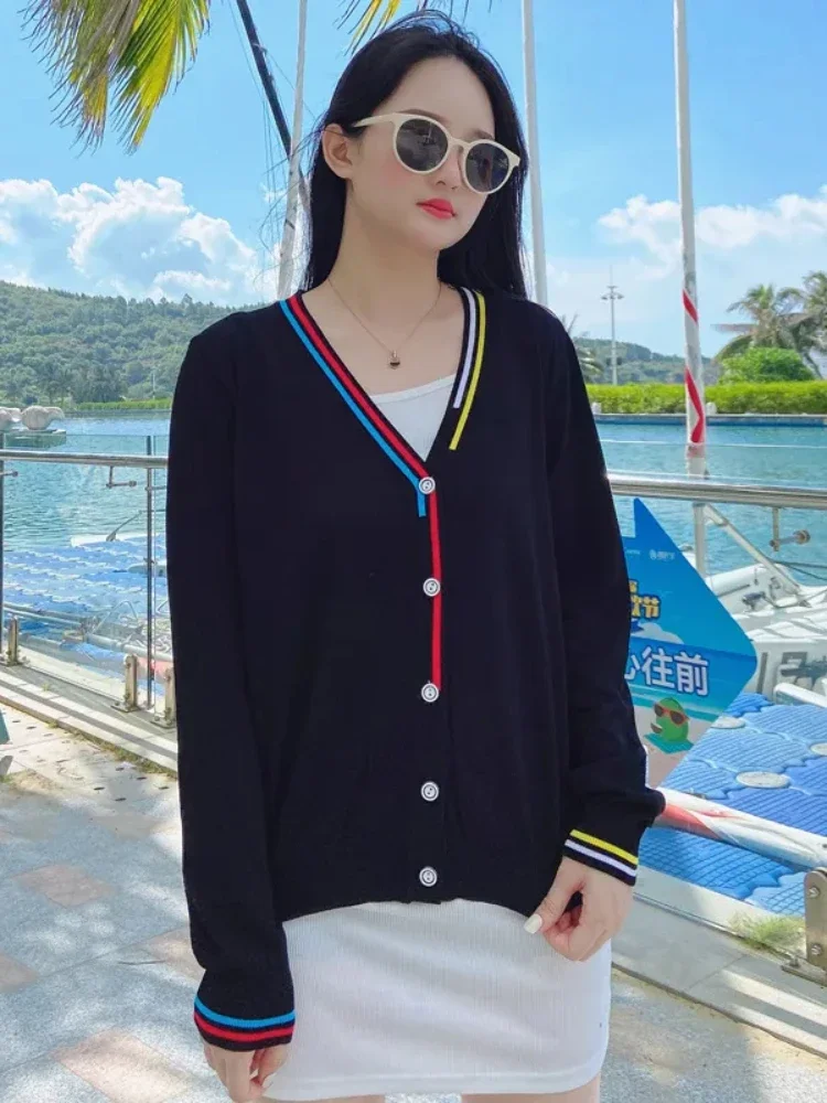 

V-neck Cropped Knitting Knit Ladies Basic Women's Coat Spring 2023 Blouses Long Sleeve Top Jersey Knitted Sweater Korean Fashion