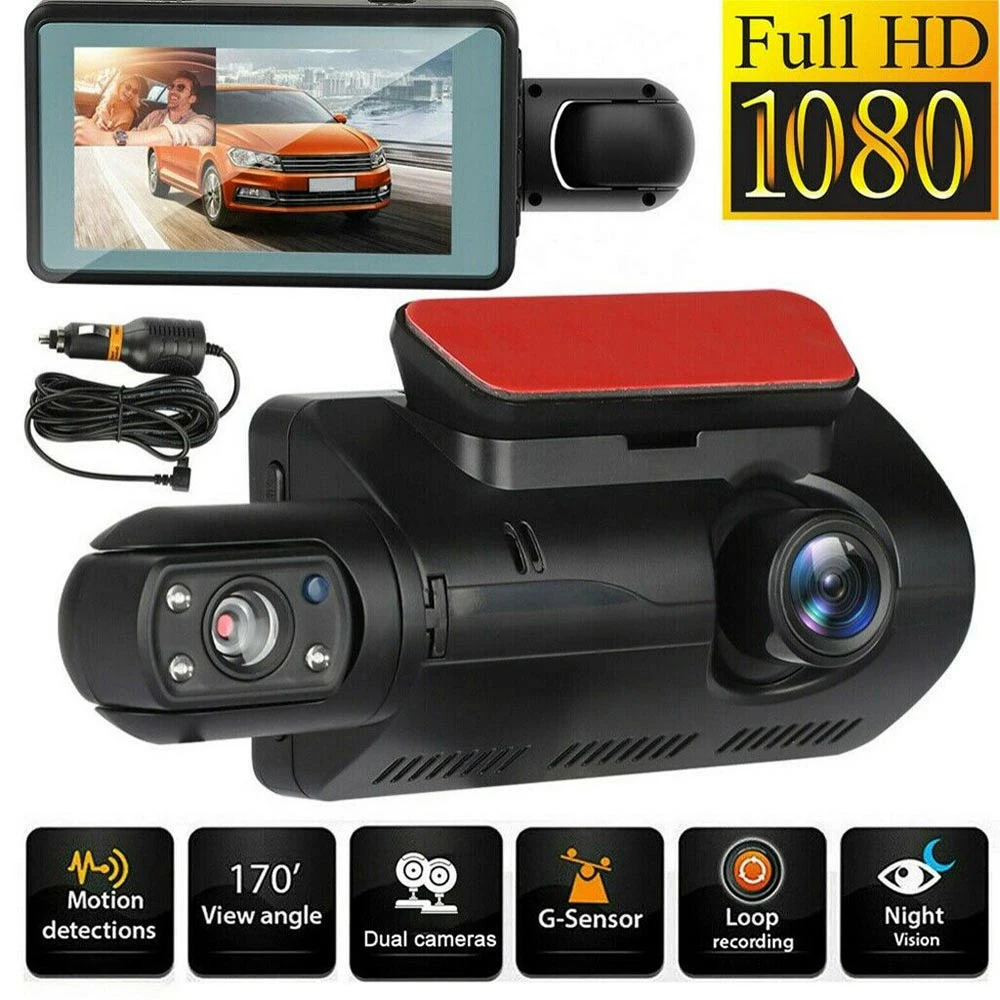 Car Dashcam Dual Camera HD Inside Front Rear Camera 2 Lens Recorder Car DVR Recorders Dash Cam Auto Wide Angle Night Vision