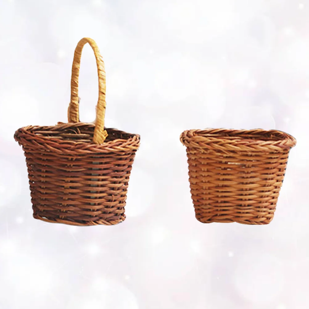 

2 Pcs Handmade Furniture Mini Basket Decor Kids Toys Room House Hamper Child