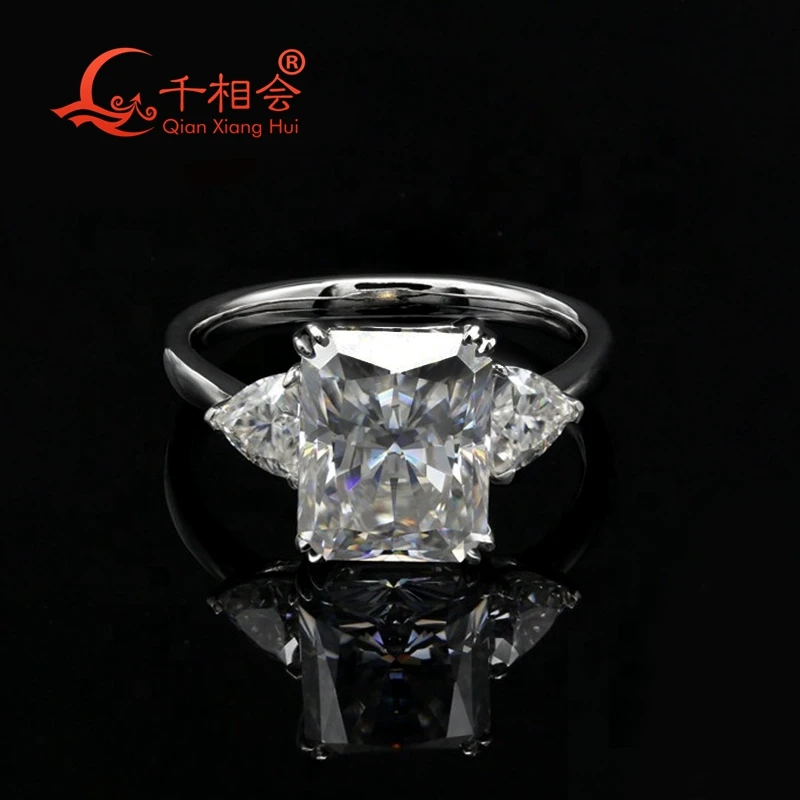 7*9mm radiant cut D vvs white  moissanite s925 with  trillion band Sterling Silver Ring Jewelry Rings Engagement gift