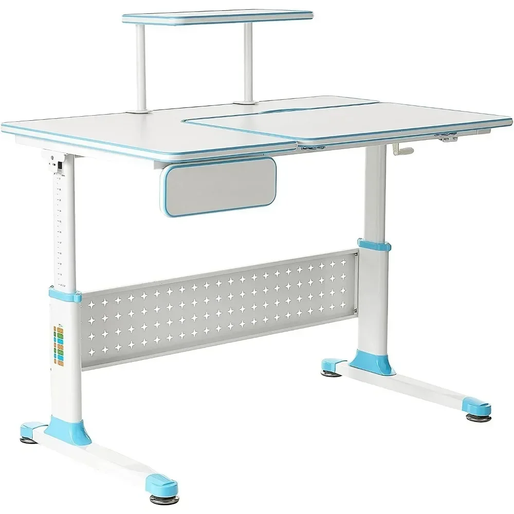 Height Adjustable Study Desk 43" with Drawer & Chair (Desk and Chair Bundle – DX Series Blue) 4