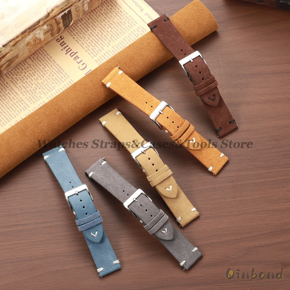 Blue Suede Leather Vintage Watch Strap with Quick Release