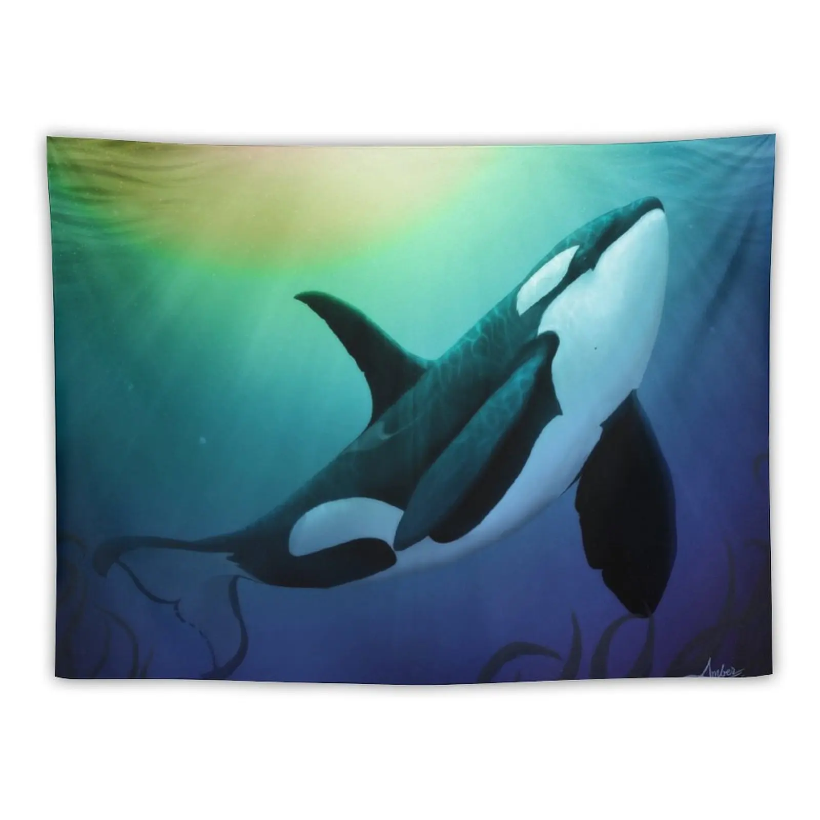 

The Dreamer Ascends by artist Amber Marine ~ (Copyright 2015) ~ Orca Art / Killer Whale Digital Painting Tapestry