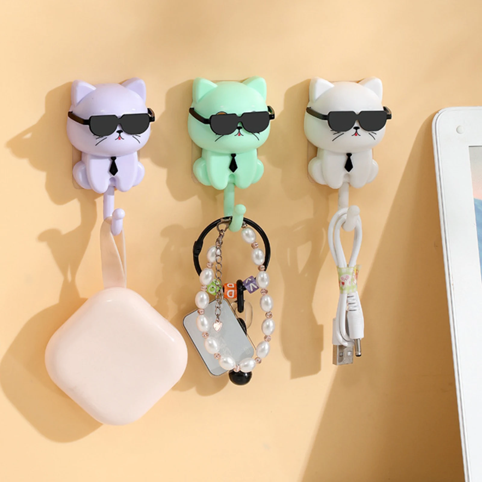 الكرتون النظارات الشمسية القط السنانير لا الحفر لاصق جدار السنانير لطيف القط خطاطيف تعليق للمفاتيح/منشفات/حقائب/الأدوات شماعات