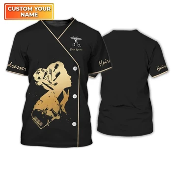 Barbershop Customized Name Uniform Tees Unisex Loose T Shirts Barber Oversized Workwear Pullover for Women and Men Short Sleeves 4