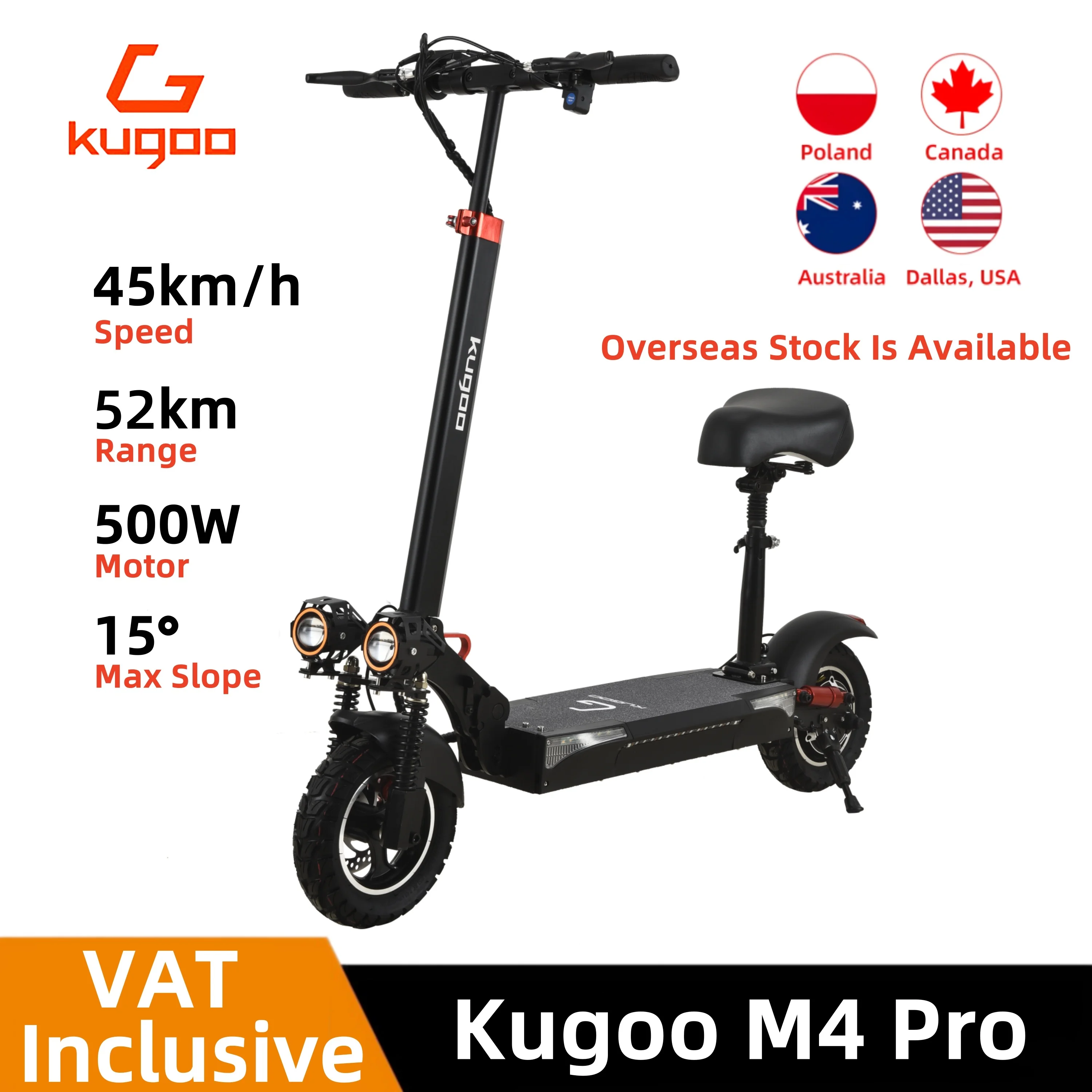 

EU Stock KUGOO M4 Pro 48V Motor 500W Speed 45km/h KickScooter With Seat Dual Shock Absorption Rich headlights Electric Scooter